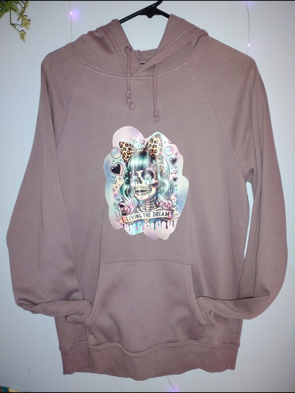 Source Unknown Mauve Hoodie with Pastel Graphic "Living the Dream"